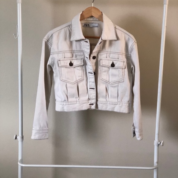 Zara ivory cropped denim jacket - Picture 2 of 7